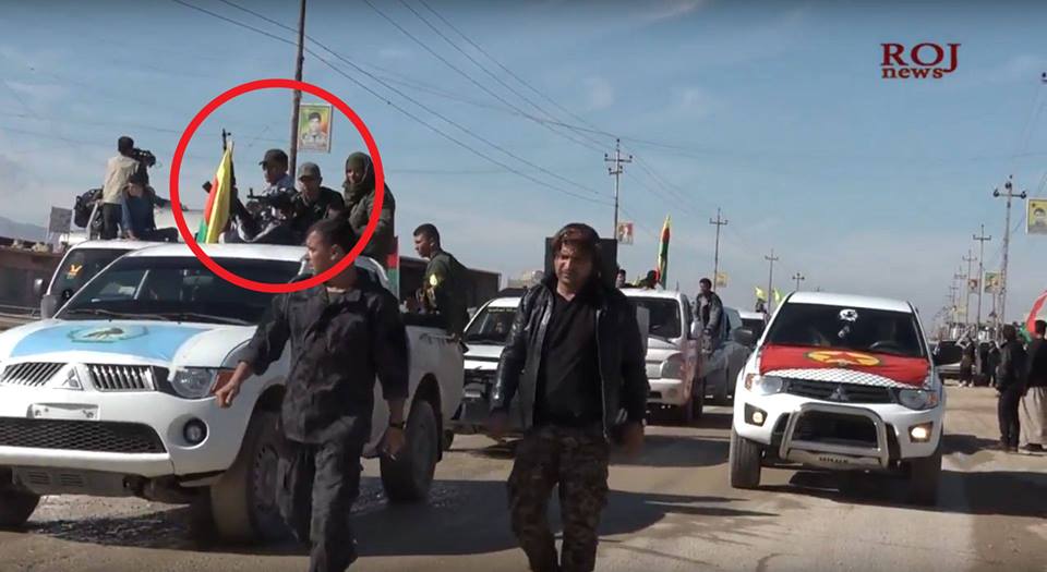Photos of protesters reveal some of them had guns in their hands with Hasaka plate numbers on their vehicles in Khanasor town, western Sinjar (Shingal) city, southwestern Kurdistan Region, March 14, 2017. (Photo: screenshot from ROJ/ANHA footages)